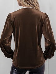 Retro V-neck lace-trimmed velvet shirt