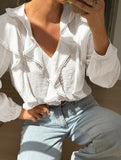 Pastoral style lace ruffle V-neck shirt