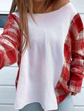 retro-style red and white plaid off-shoulder top