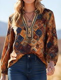 bohemian-style geometric print shirt