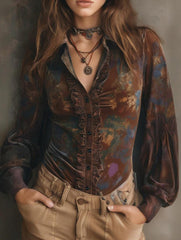 retro tie-dye velvet long-sleeved shirt