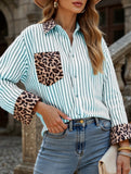 Leopard print patchwork cardigan striped shirt