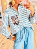 Leopard print patchwork cardigan striped shirt