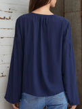 Embroidered V-neck long-sleeved casual shirt