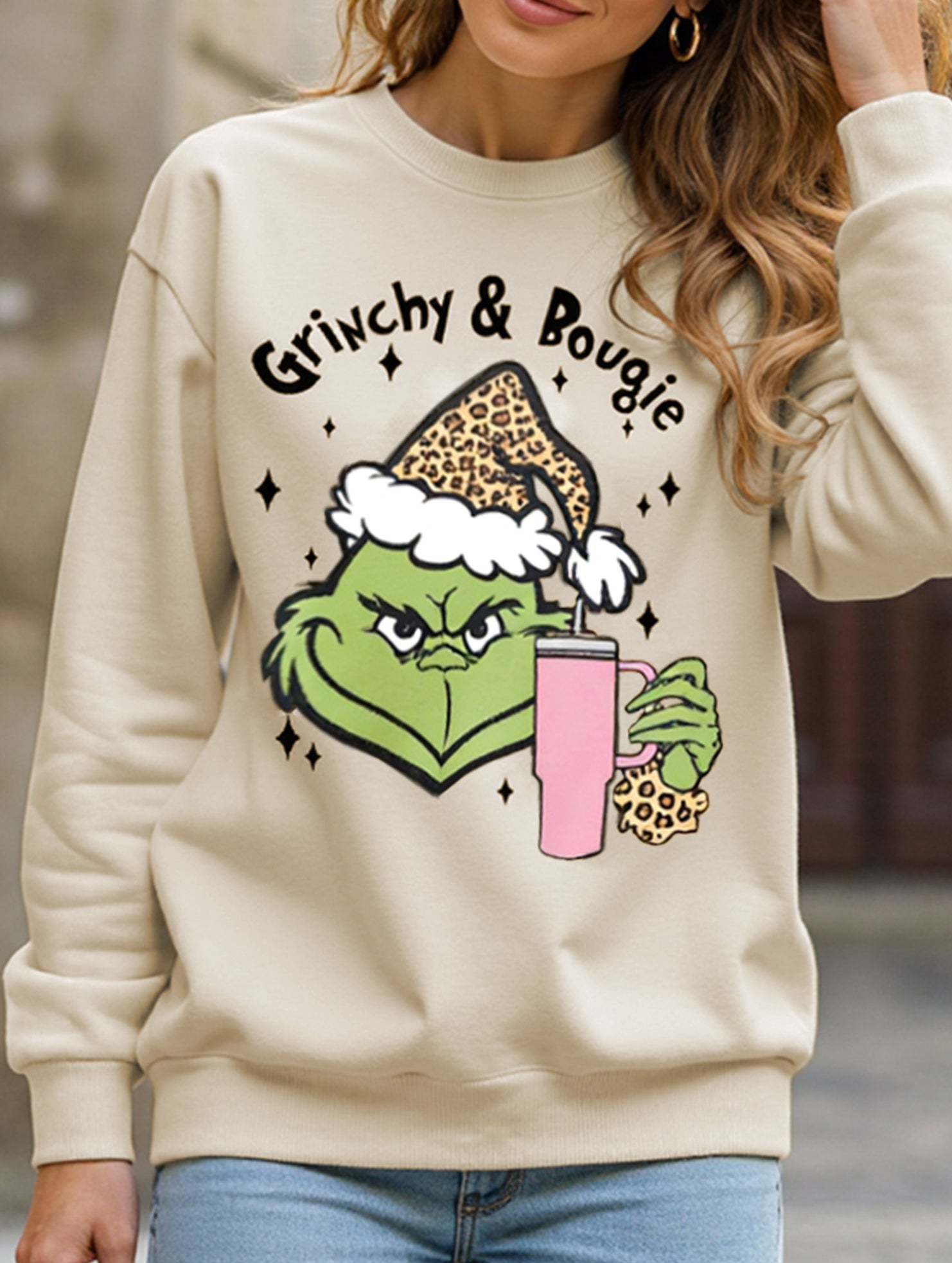 New Christmas leopard print crew neck sweatshirt