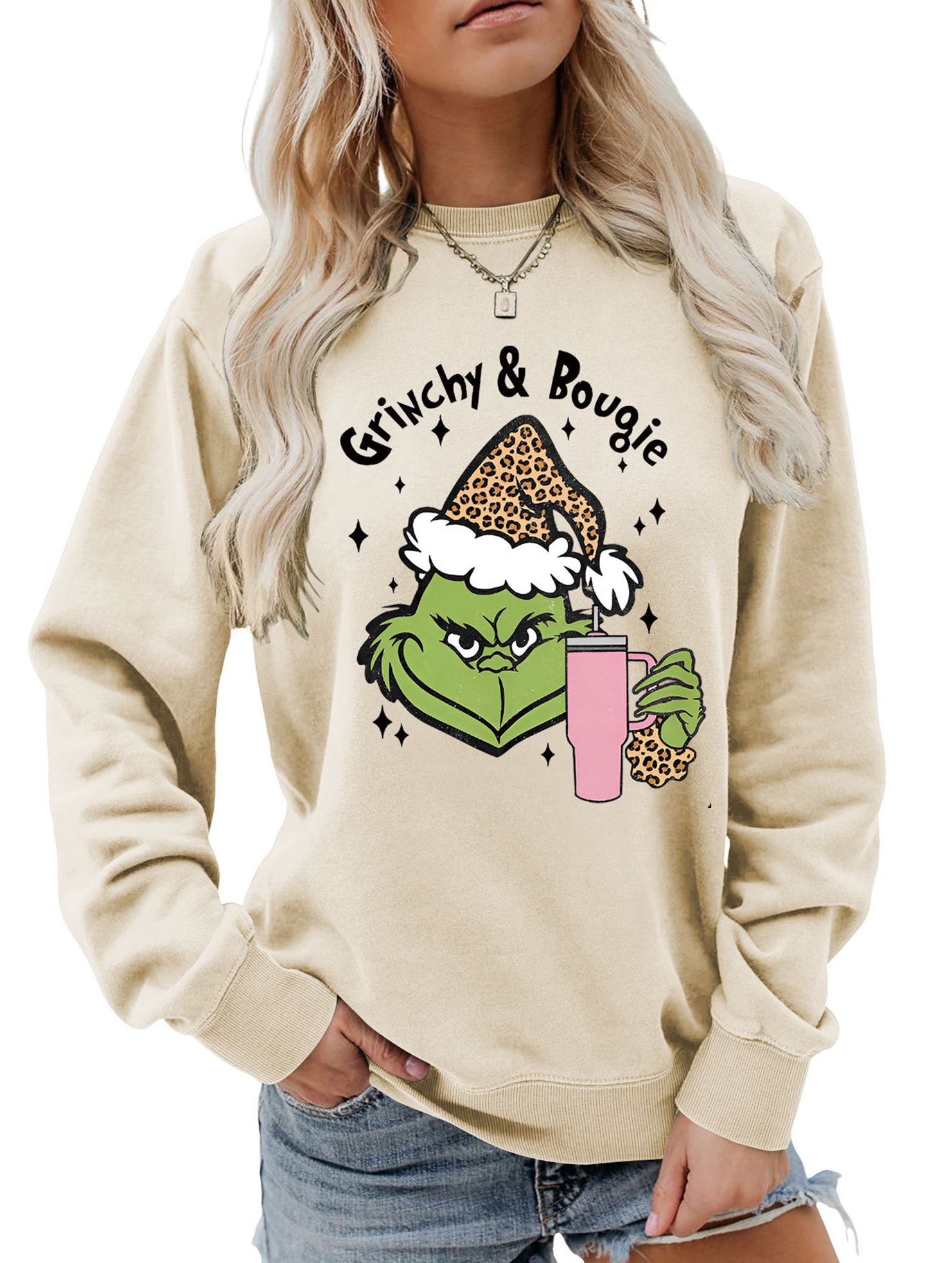 New Christmas leopard print crew neck sweatshirt