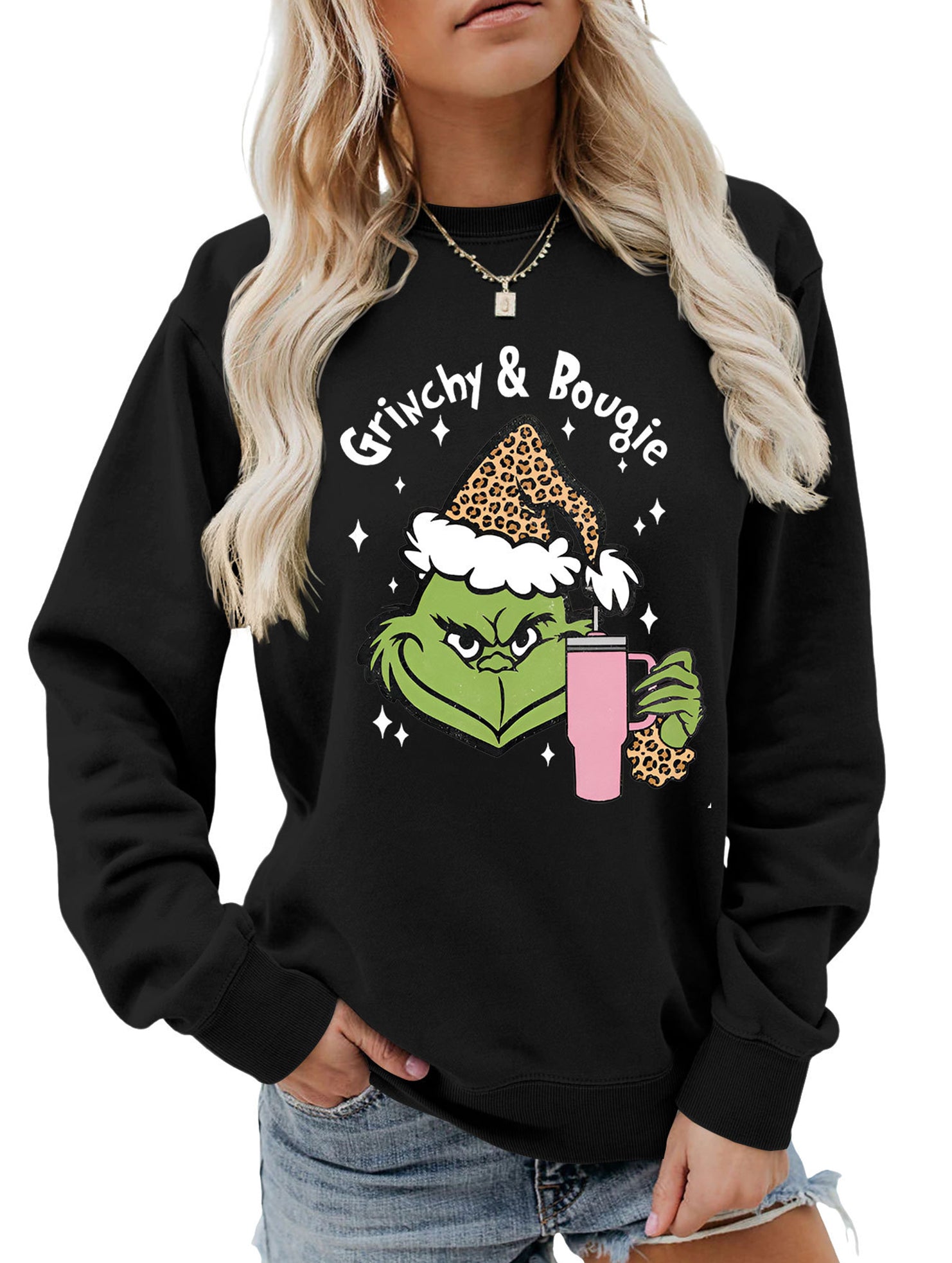 New Christmas leopard print crew neck sweatshirt