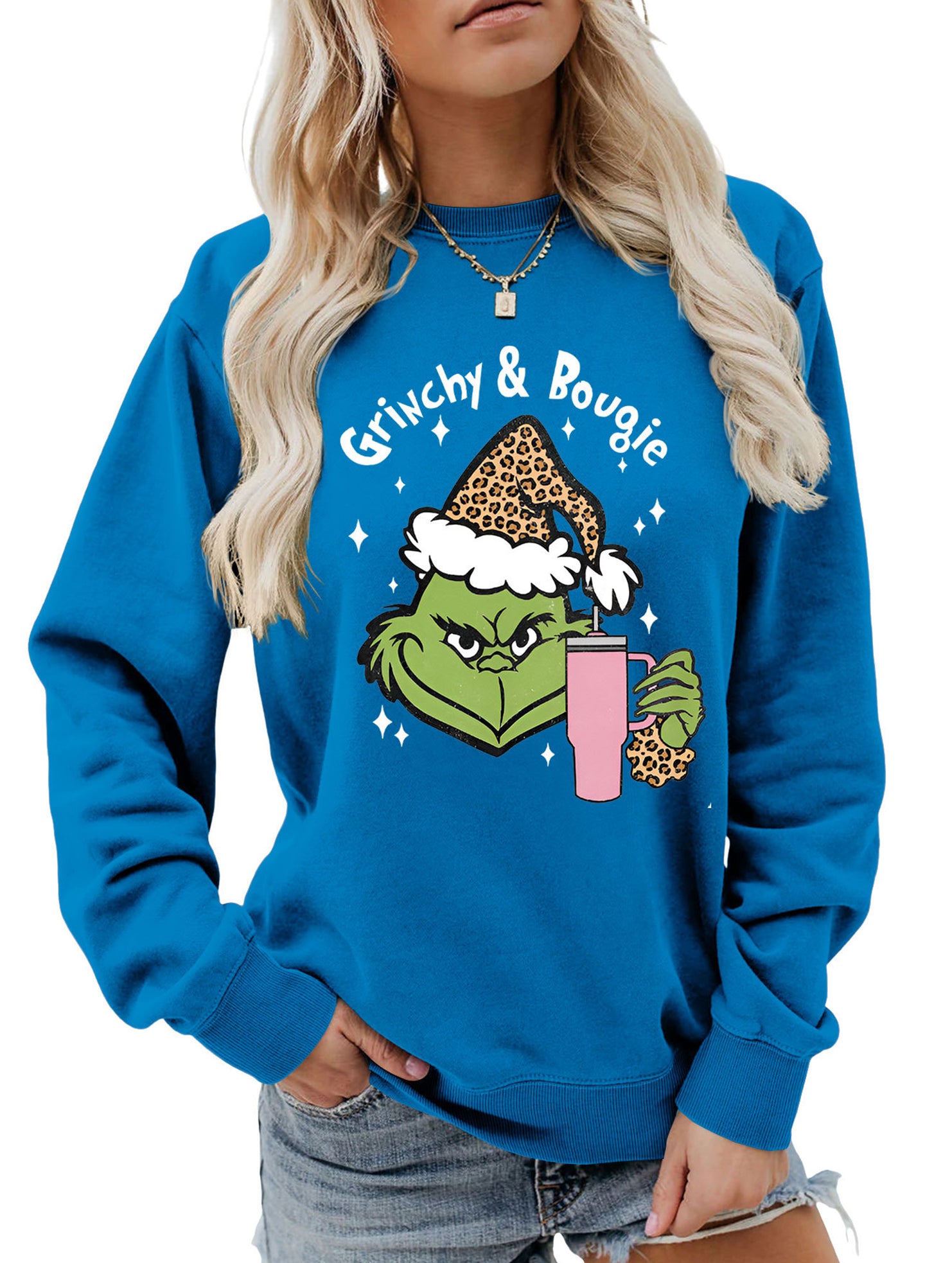 New Christmas leopard print crew neck sweatshirt