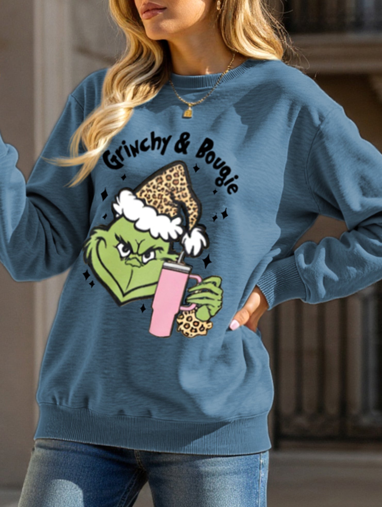 New Christmas leopard print crew neck sweatshirt