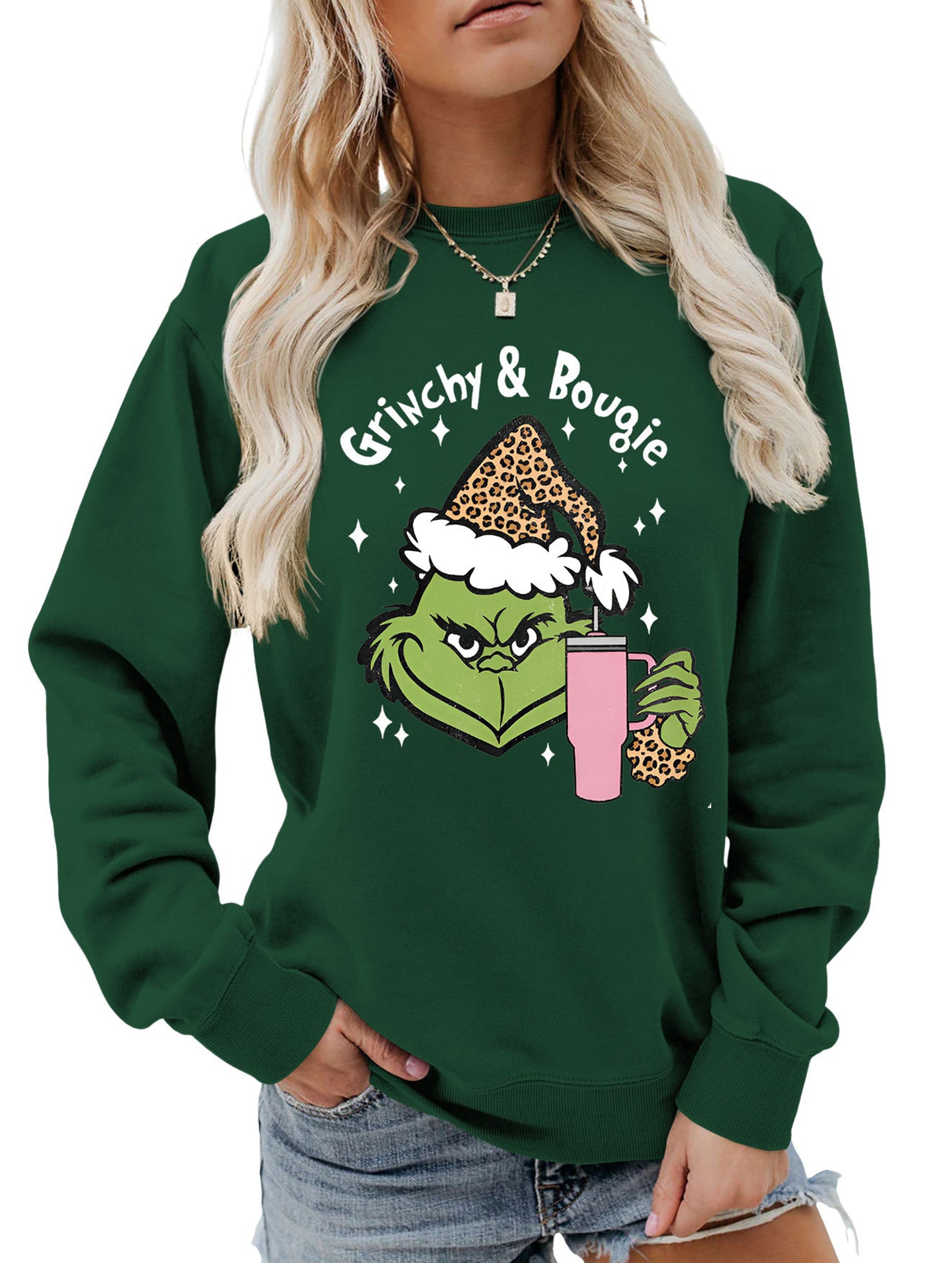 New Christmas leopard print crew neck sweatshirt