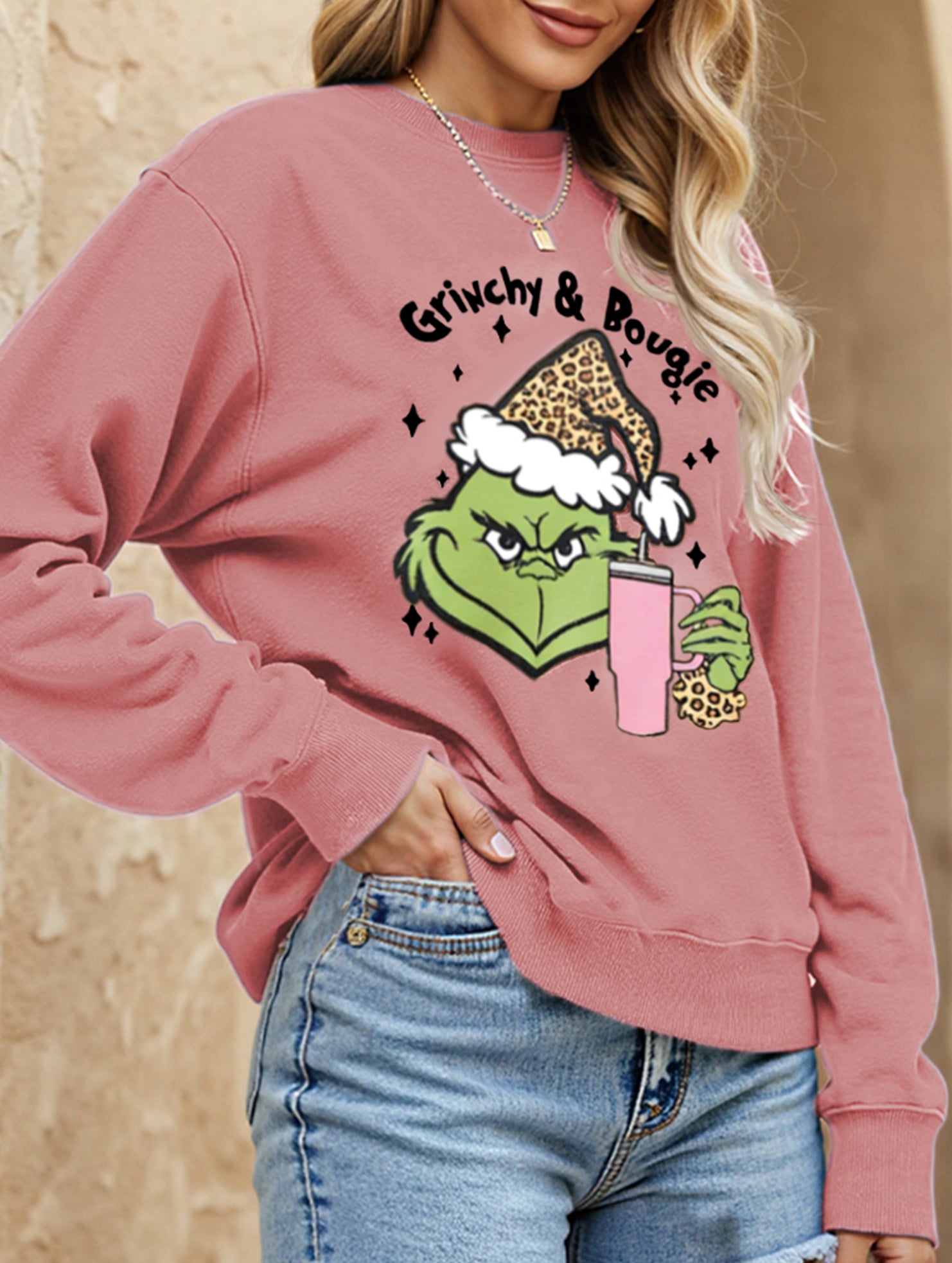 New Christmas leopard print crew neck sweatshirt