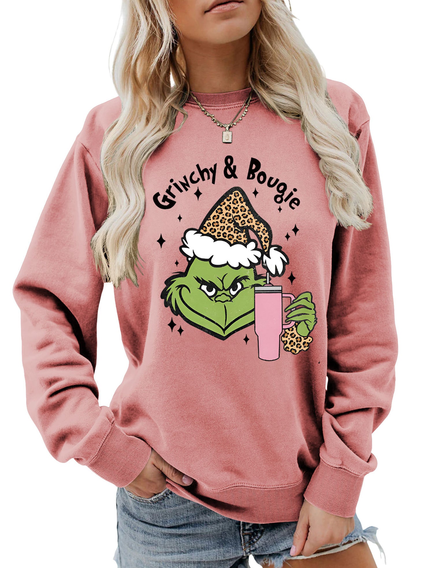 New Christmas leopard print crew neck sweatshirt