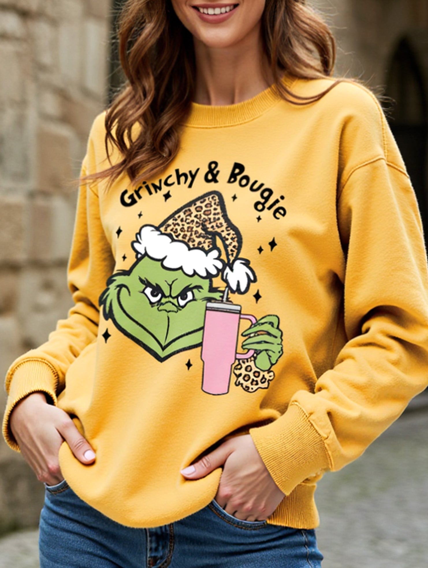 New Christmas leopard print crew neck sweatshirt