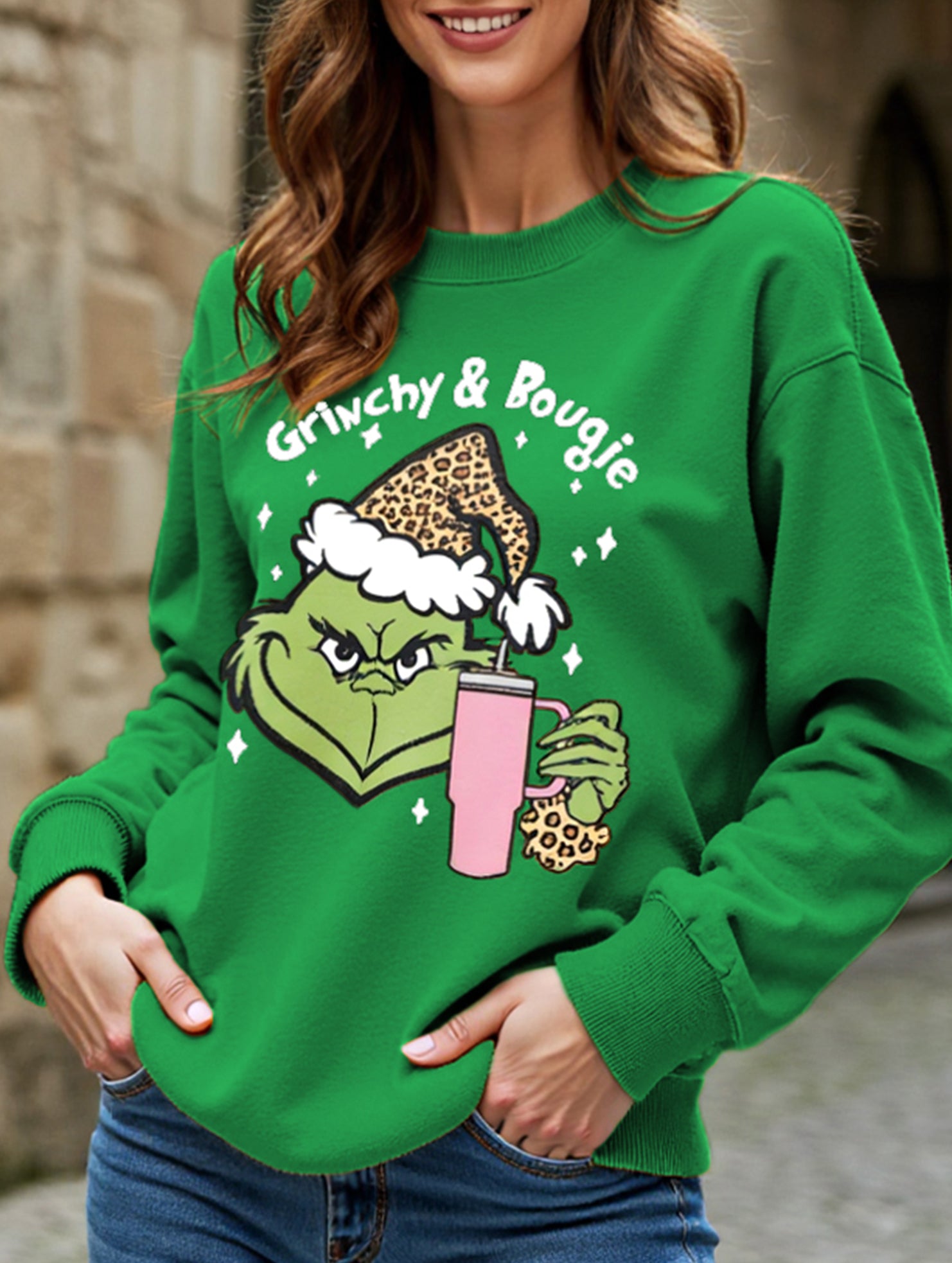 New Christmas leopard print crew neck sweatshirt