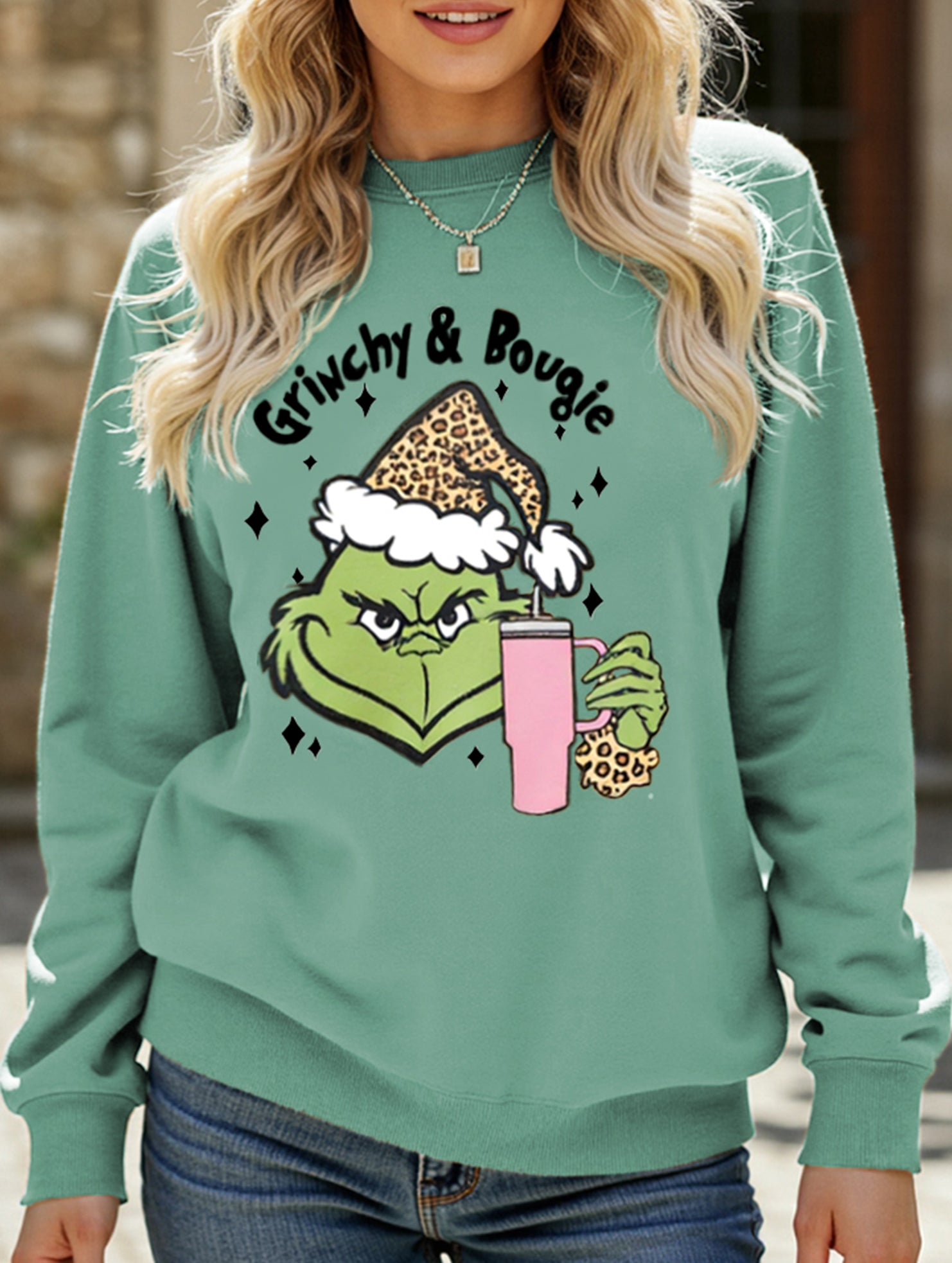 New Christmas leopard print crew neck sweatshirt