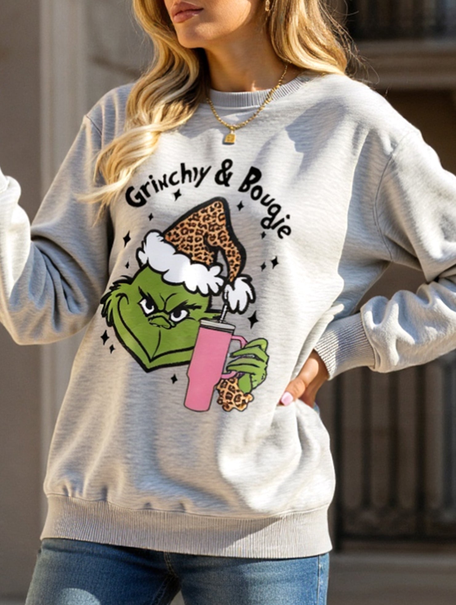 New Christmas leopard print crew neck sweatshirt