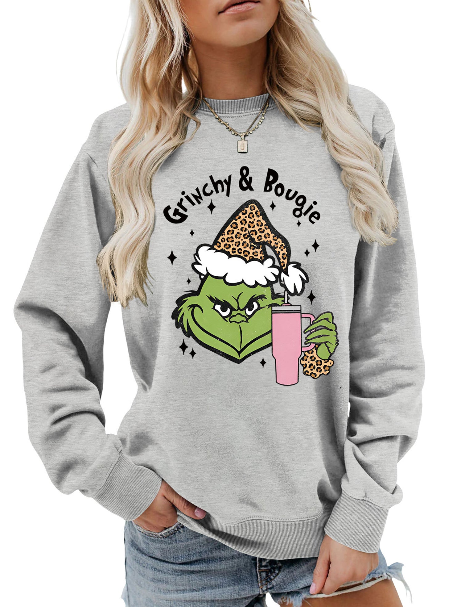 New Christmas leopard print crew neck sweatshirt