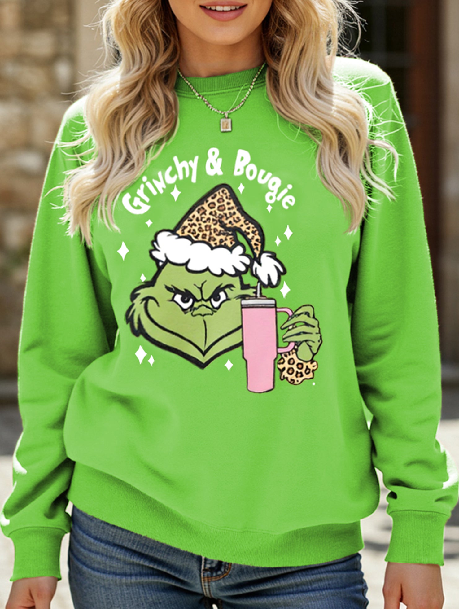 New Christmas leopard print crew neck sweatshirt