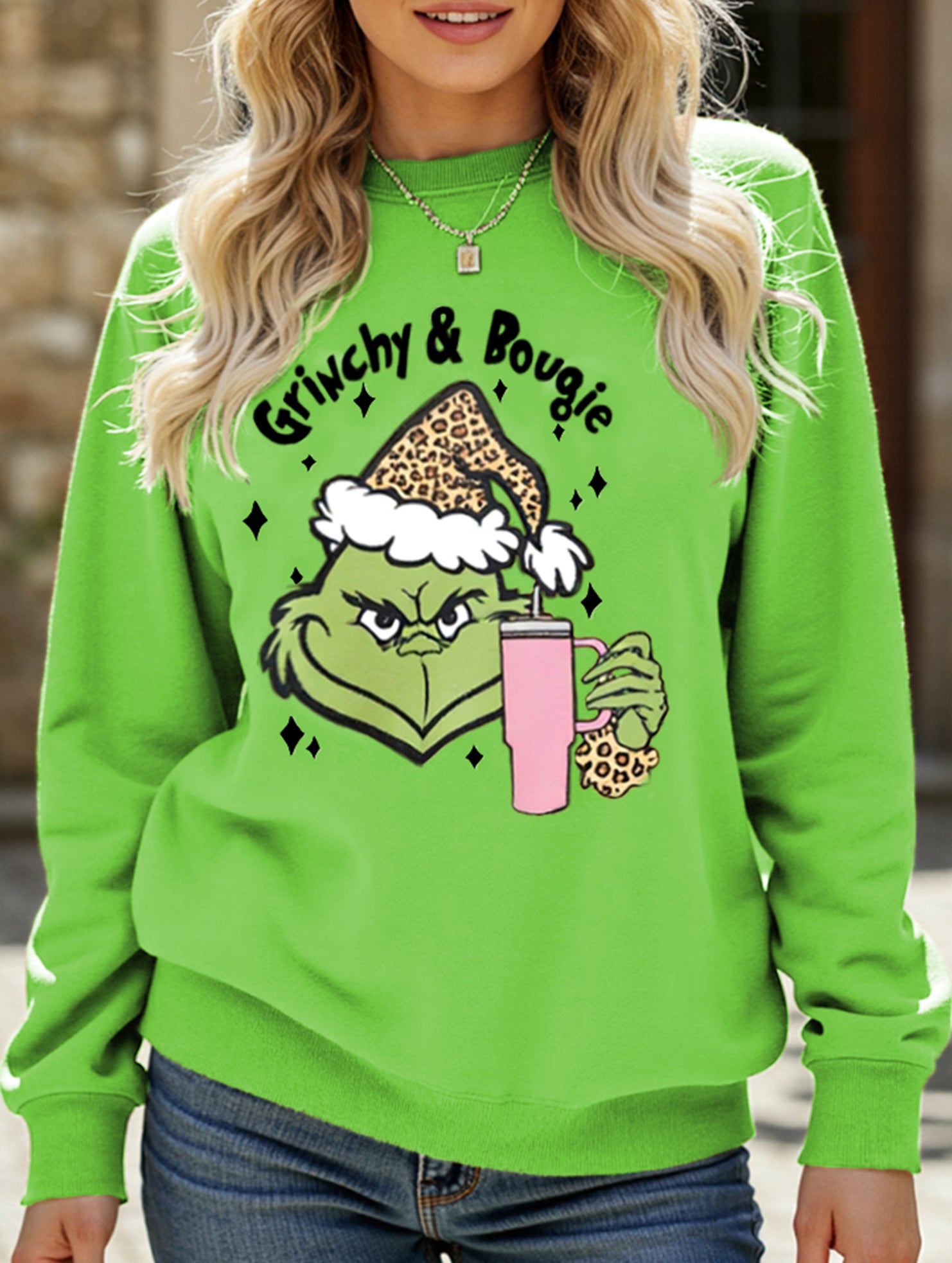 New Christmas leopard print crew neck sweatshirt