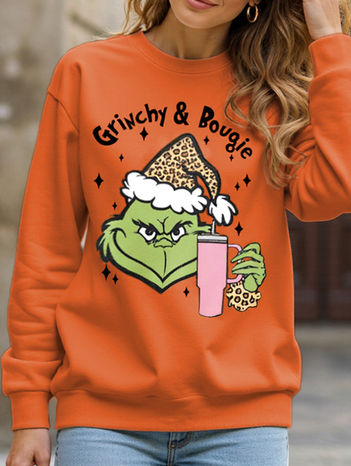 New Christmas leopard print crew neck sweatshirt