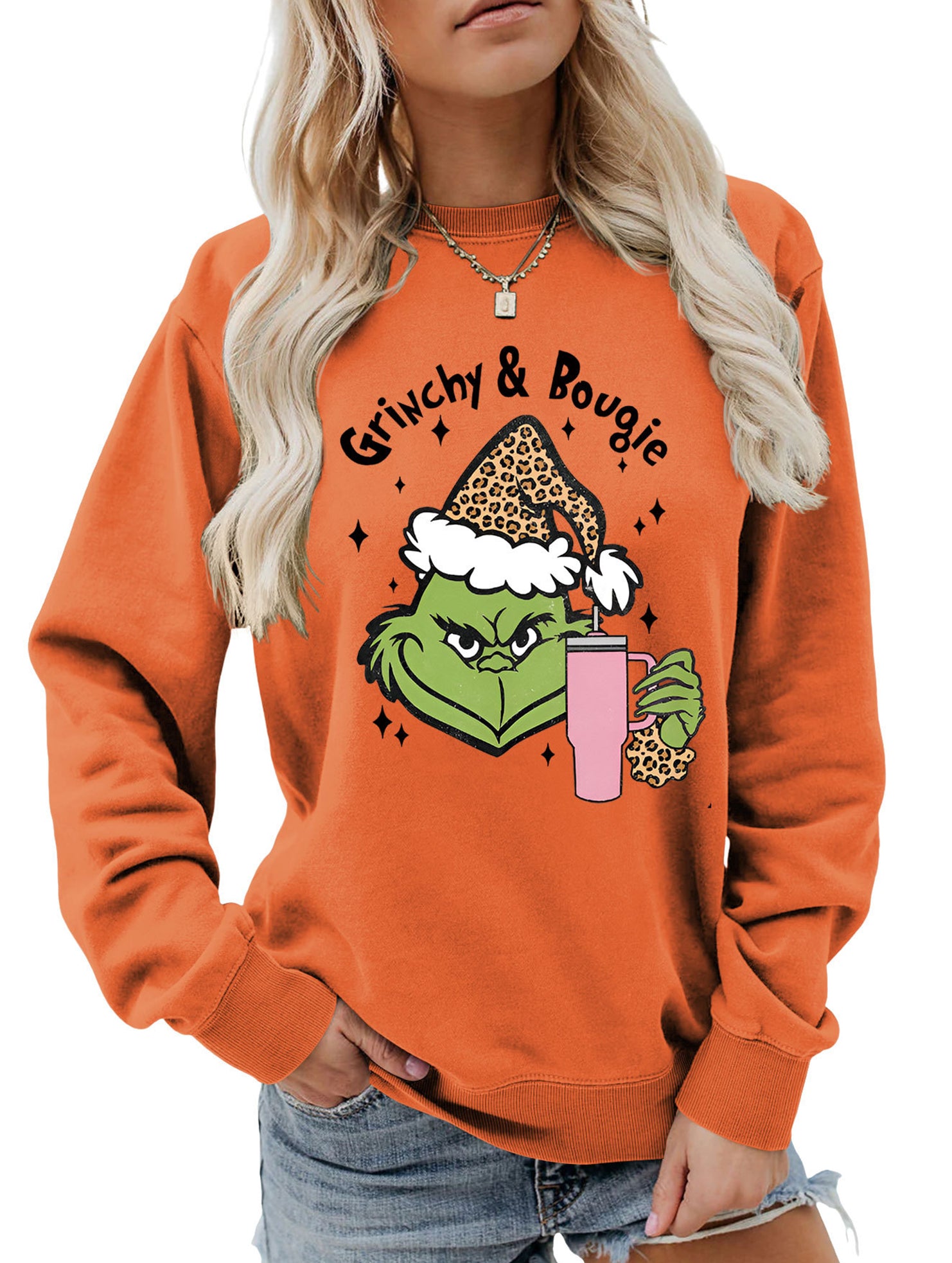 New Christmas leopard print crew neck sweatshirt