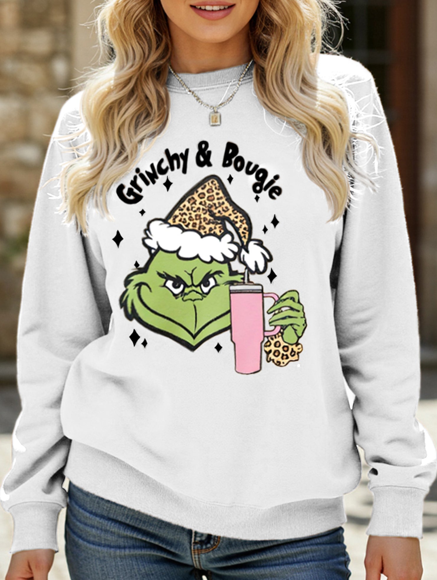 New Christmas leopard print crew neck sweatshirt