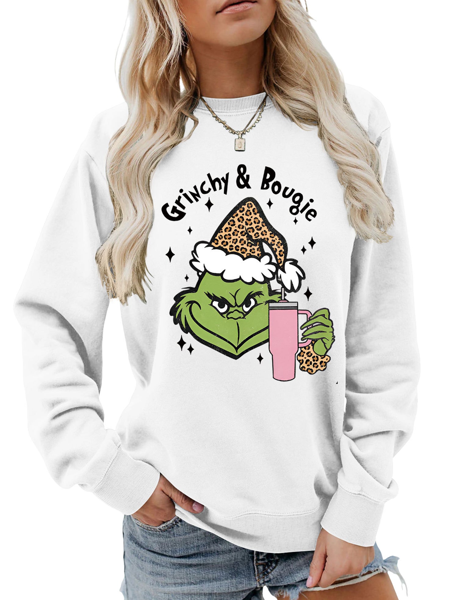 New Christmas leopard print crew neck sweatshirt