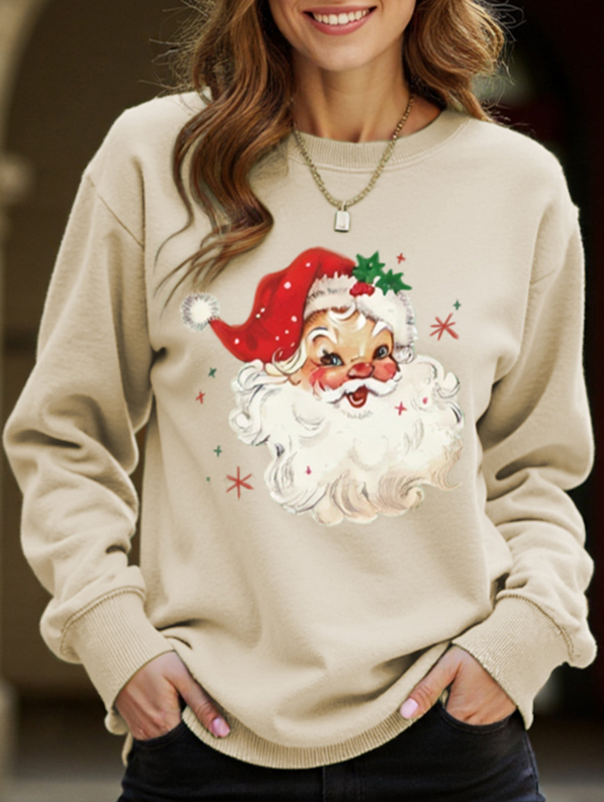 Santa Claus head shimmering sweatshirt