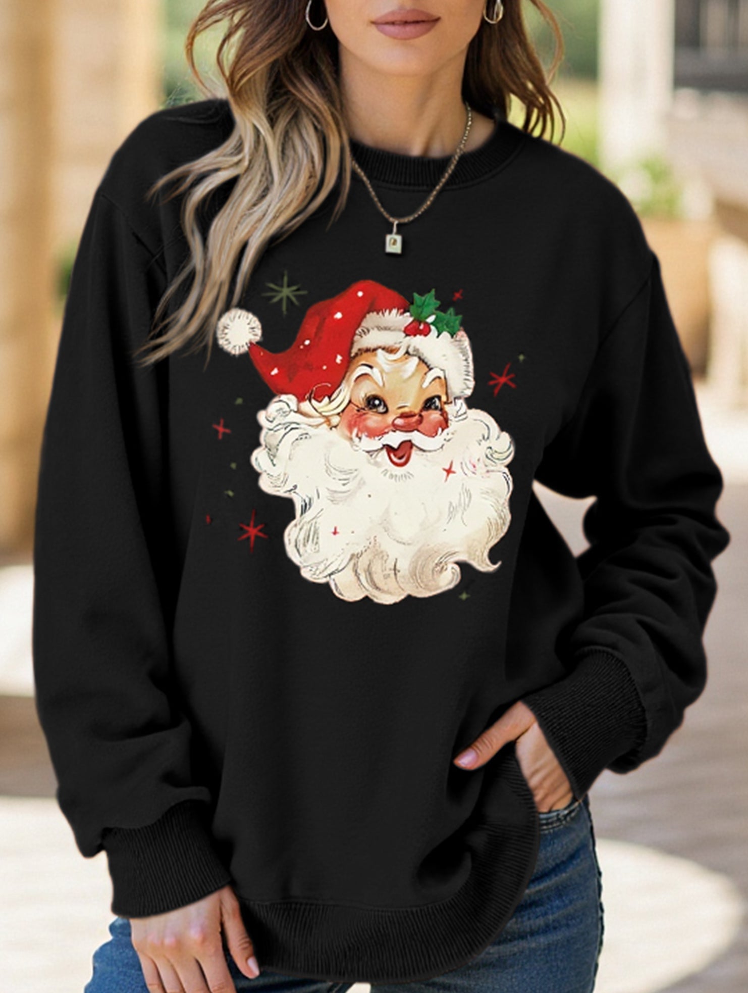 Santa Claus head shimmering sweatshirt