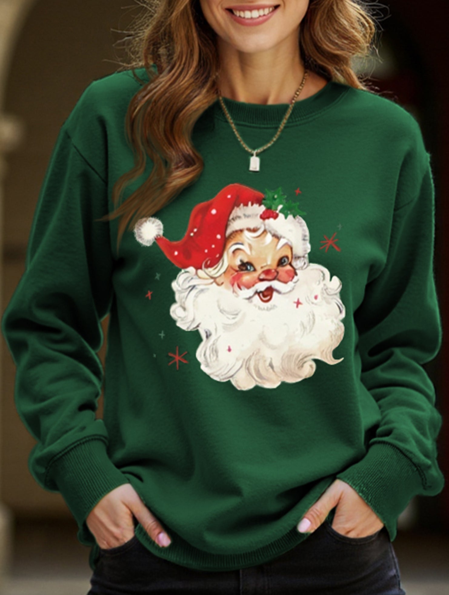 Santa Claus head shimmering sweatshirt