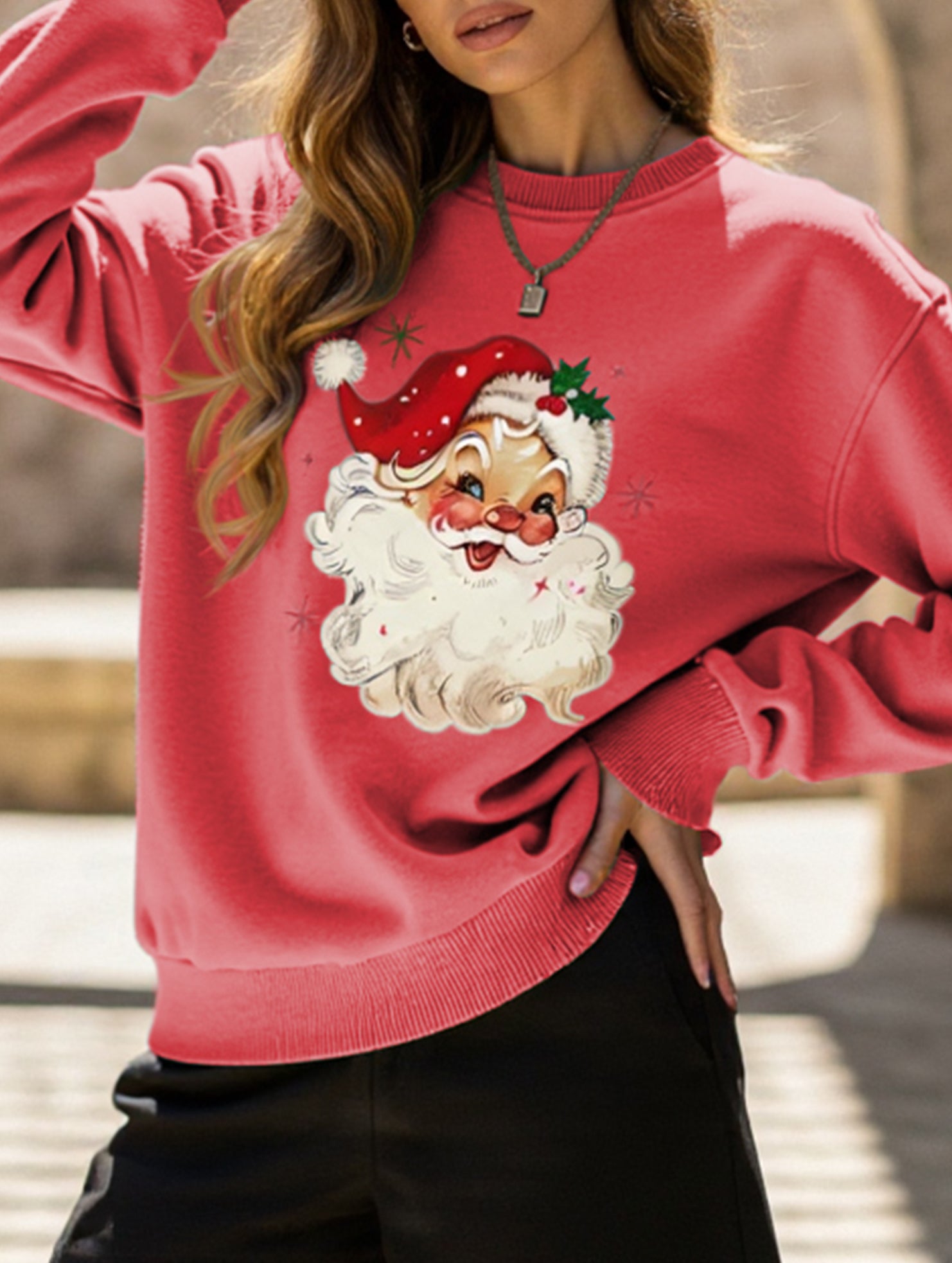 Santa Claus head shimmering sweatshirt