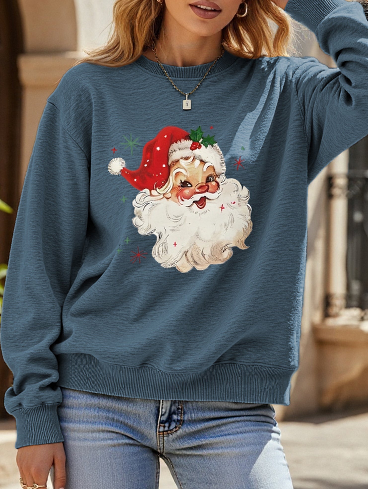 Santa Claus head shimmering sweatshirt