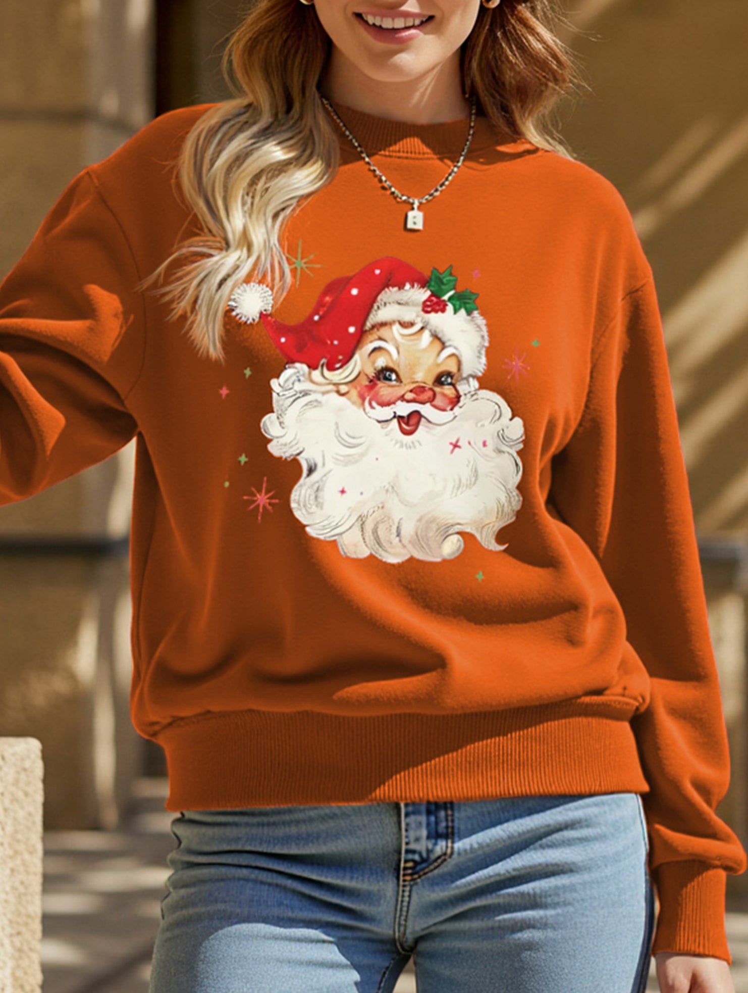 Santa Claus head shimmering sweatshirt