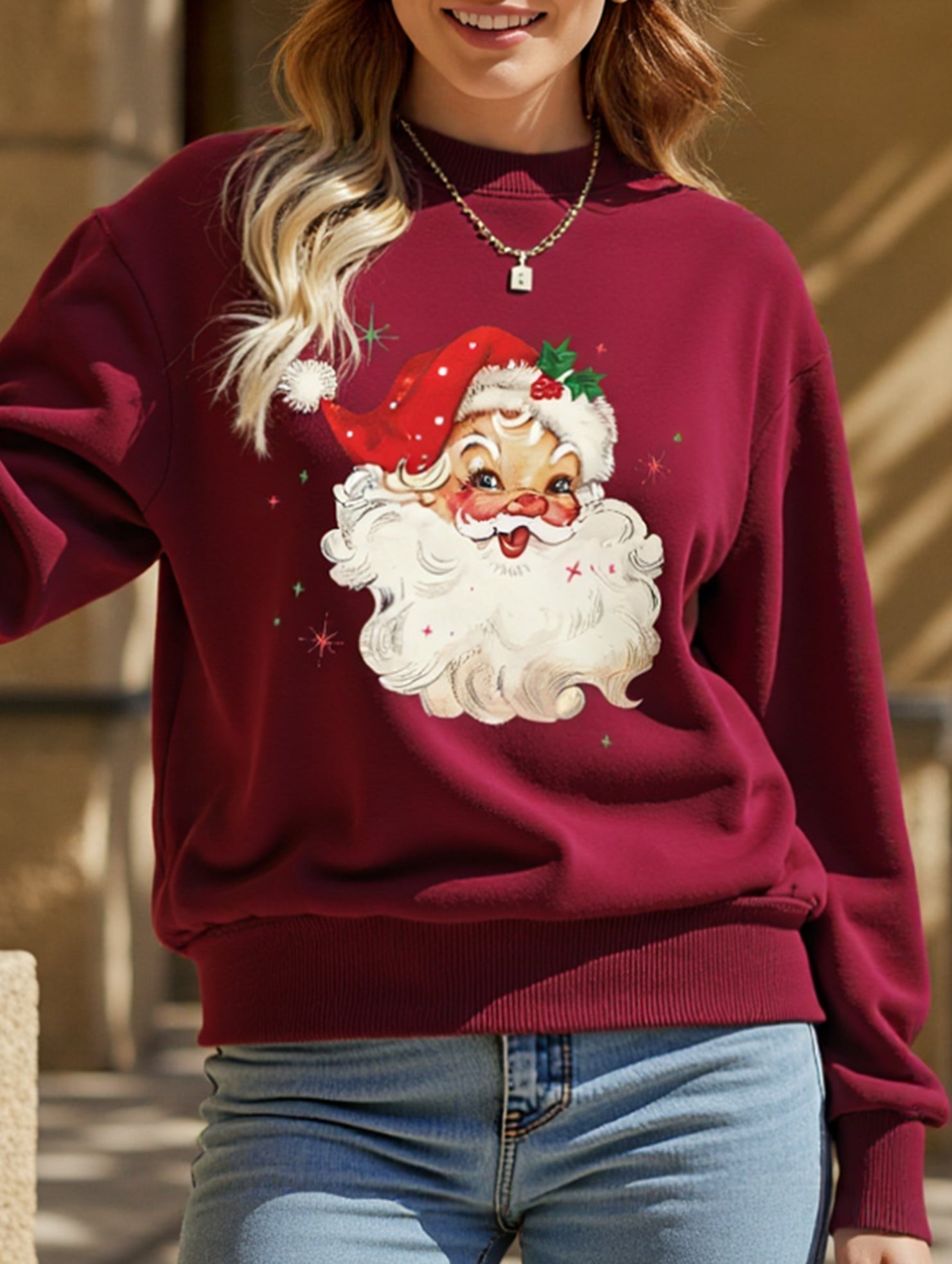 Santa Claus head shimmering sweatshirt