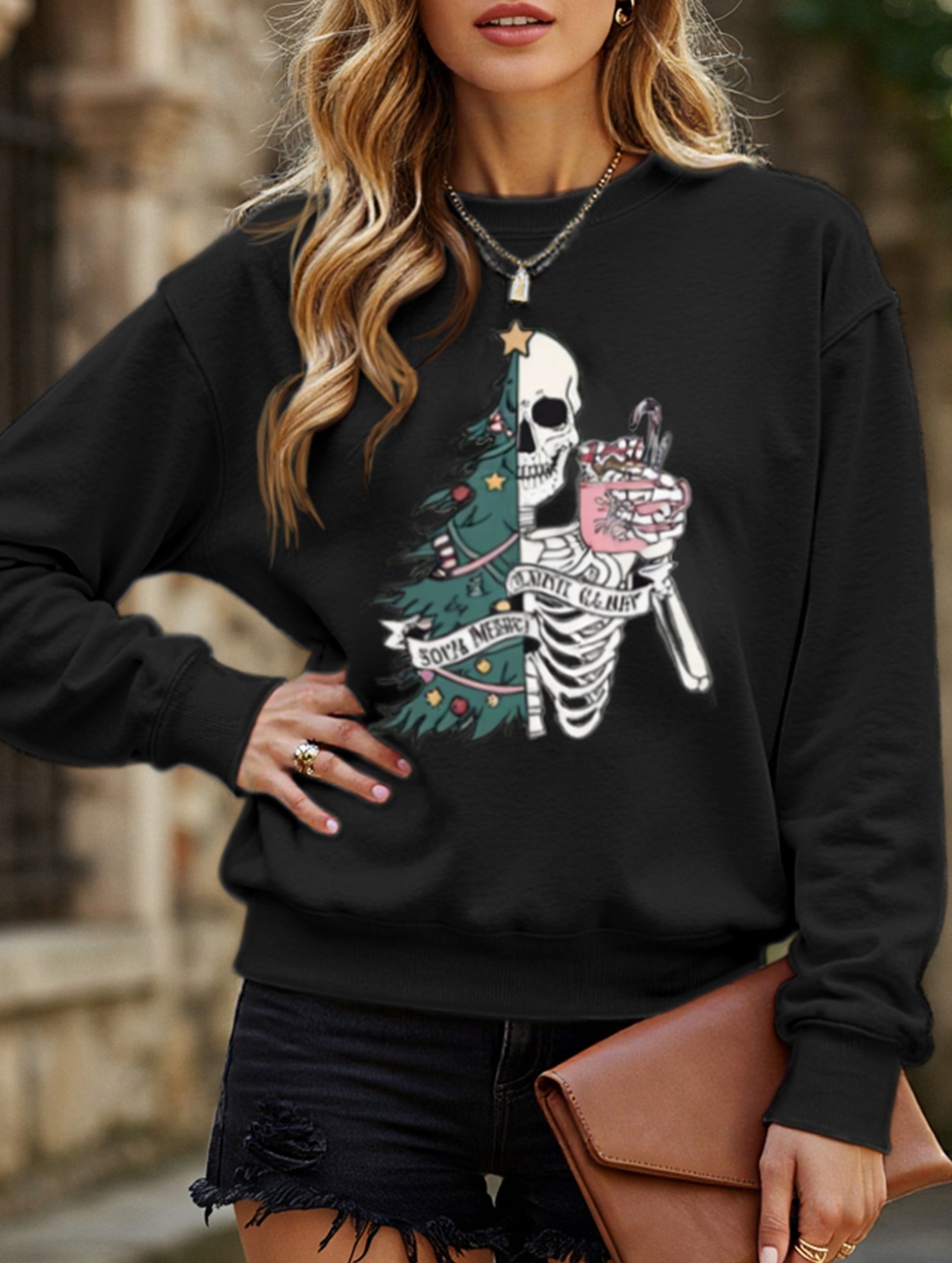 Stylish Crew Neck Christmas Long-Sleeve Sweatshirt