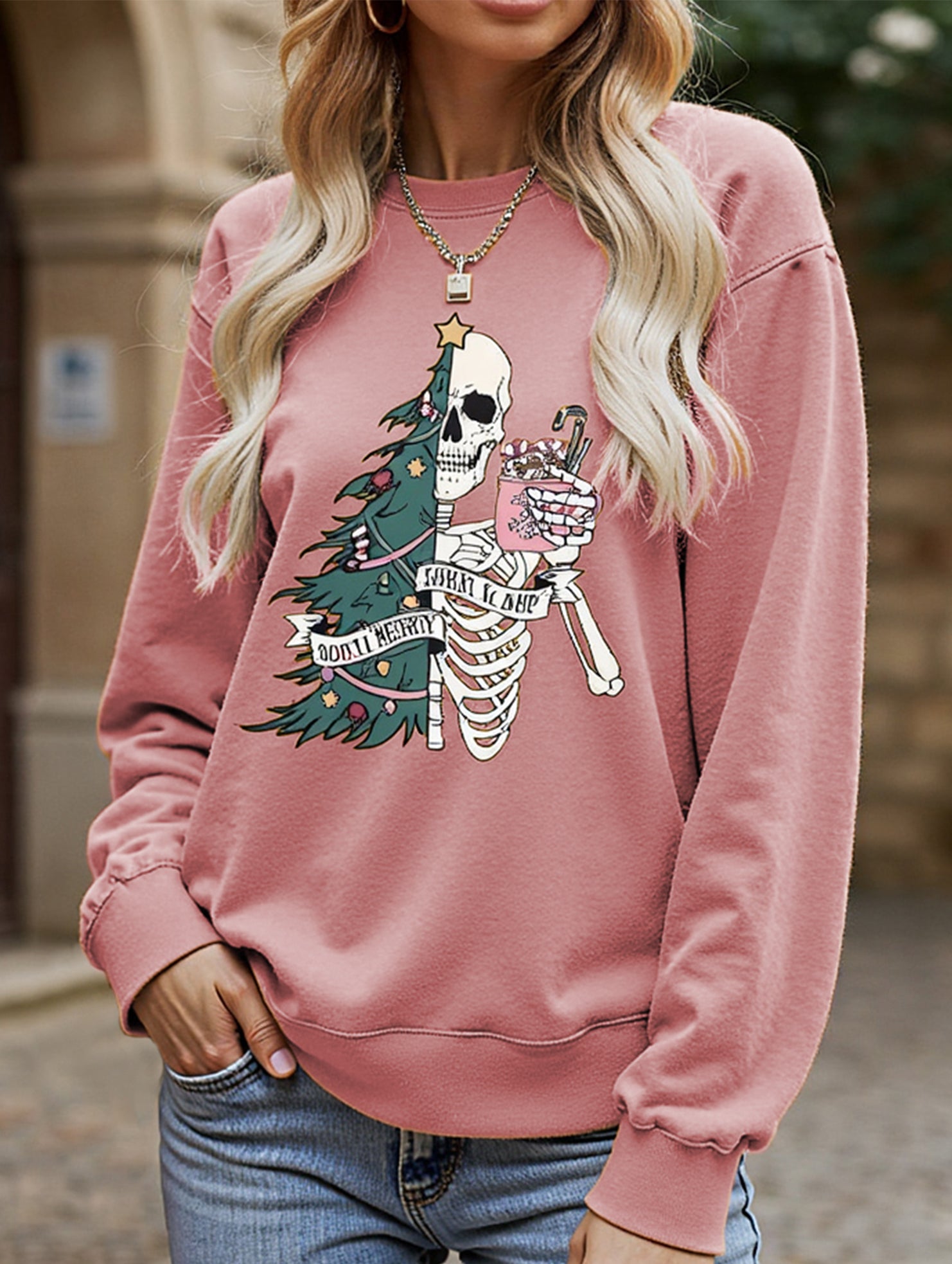 Stylish Crew Neck Christmas Long-Sleeve Sweatshirt