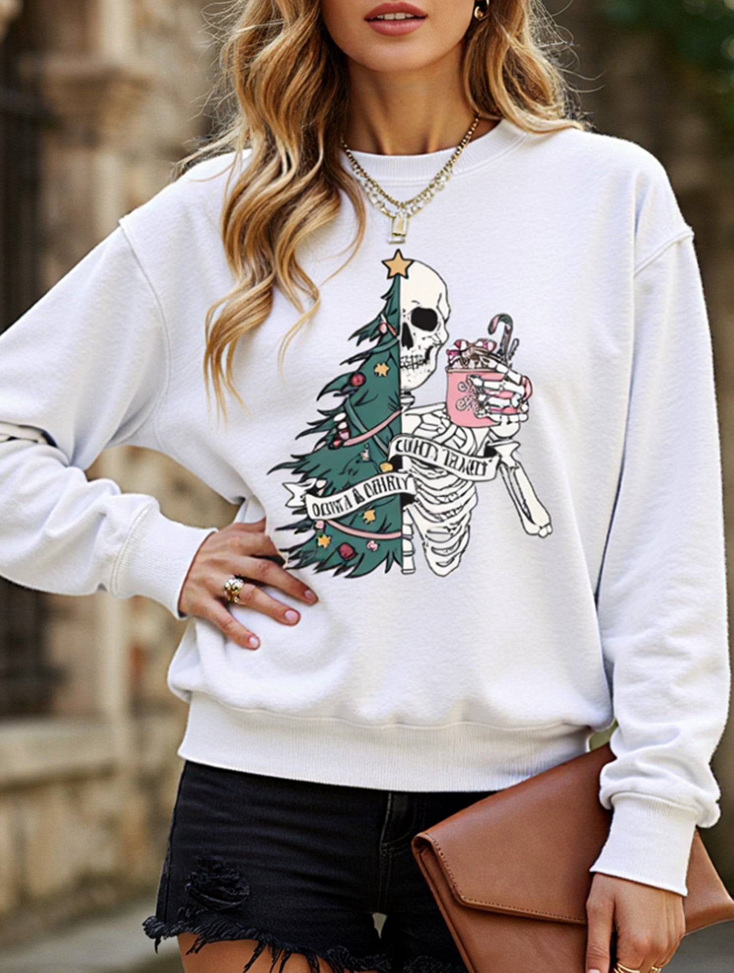 Stylish Crew Neck Christmas Long-Sleeve Sweatshirt