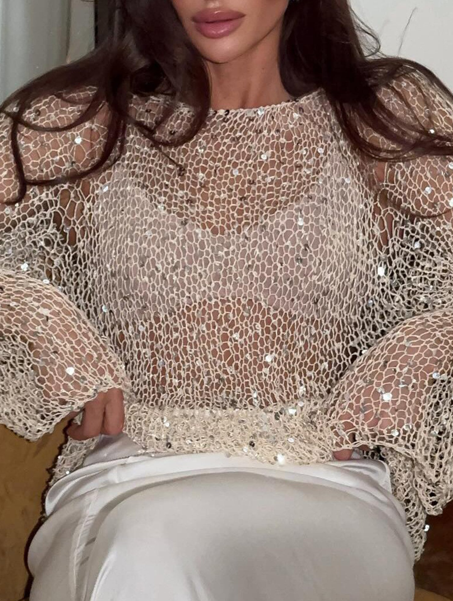 Sequined Fitted Knit Sweater