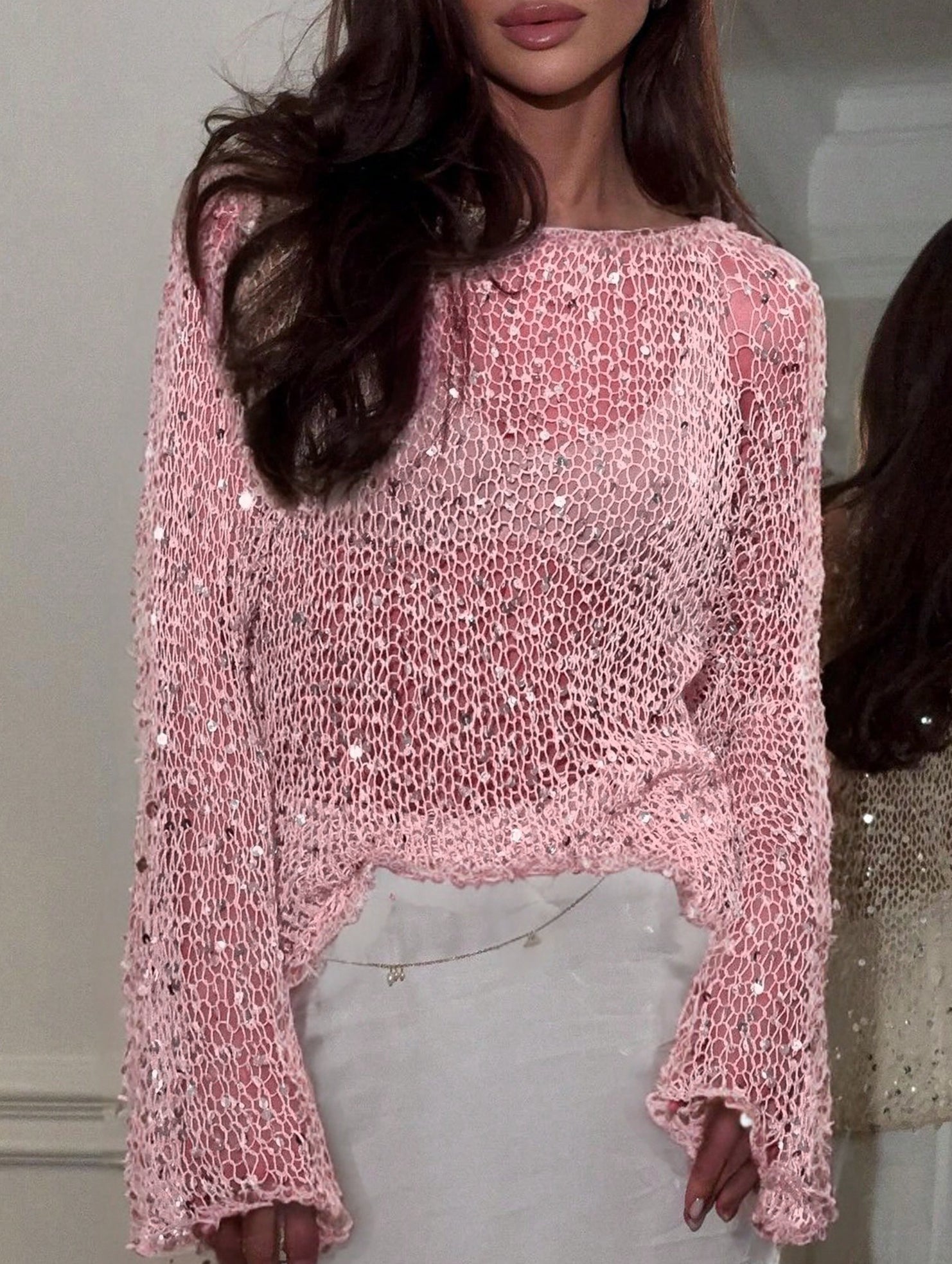 Sequined Fitted Knit Sweater