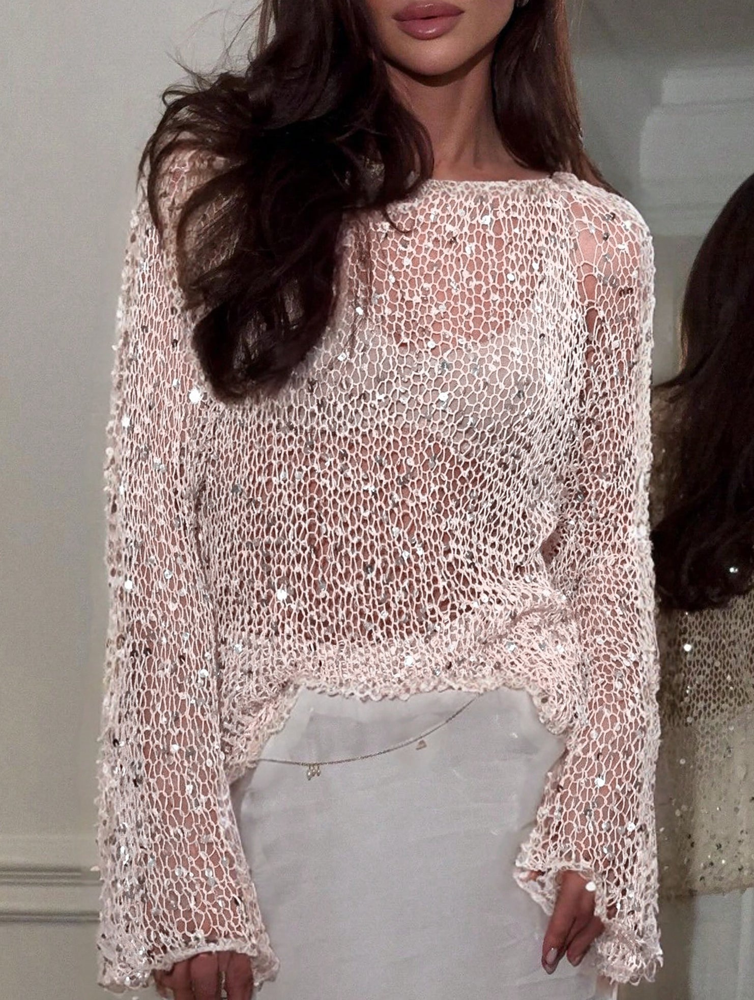 Sequined Fitted Knit Sweater