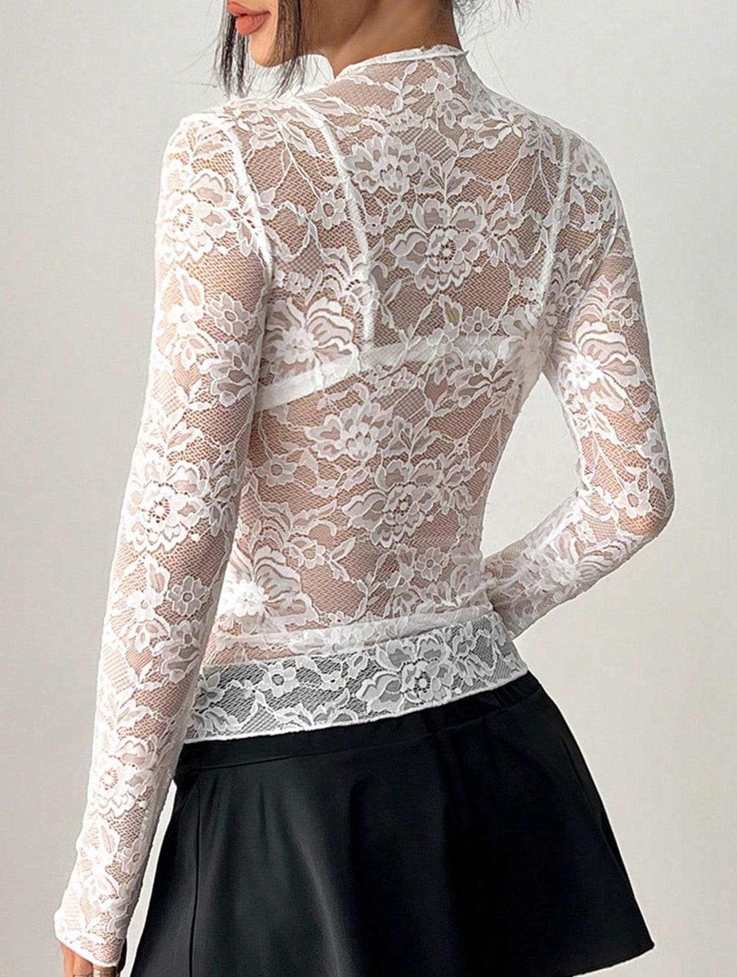 Single-layer long-sleeved thin slim-fit lace shirt