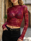 Single-layer long-sleeved thin slim-fit lace shirt