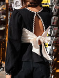 Backless tie-up bow lace shirt