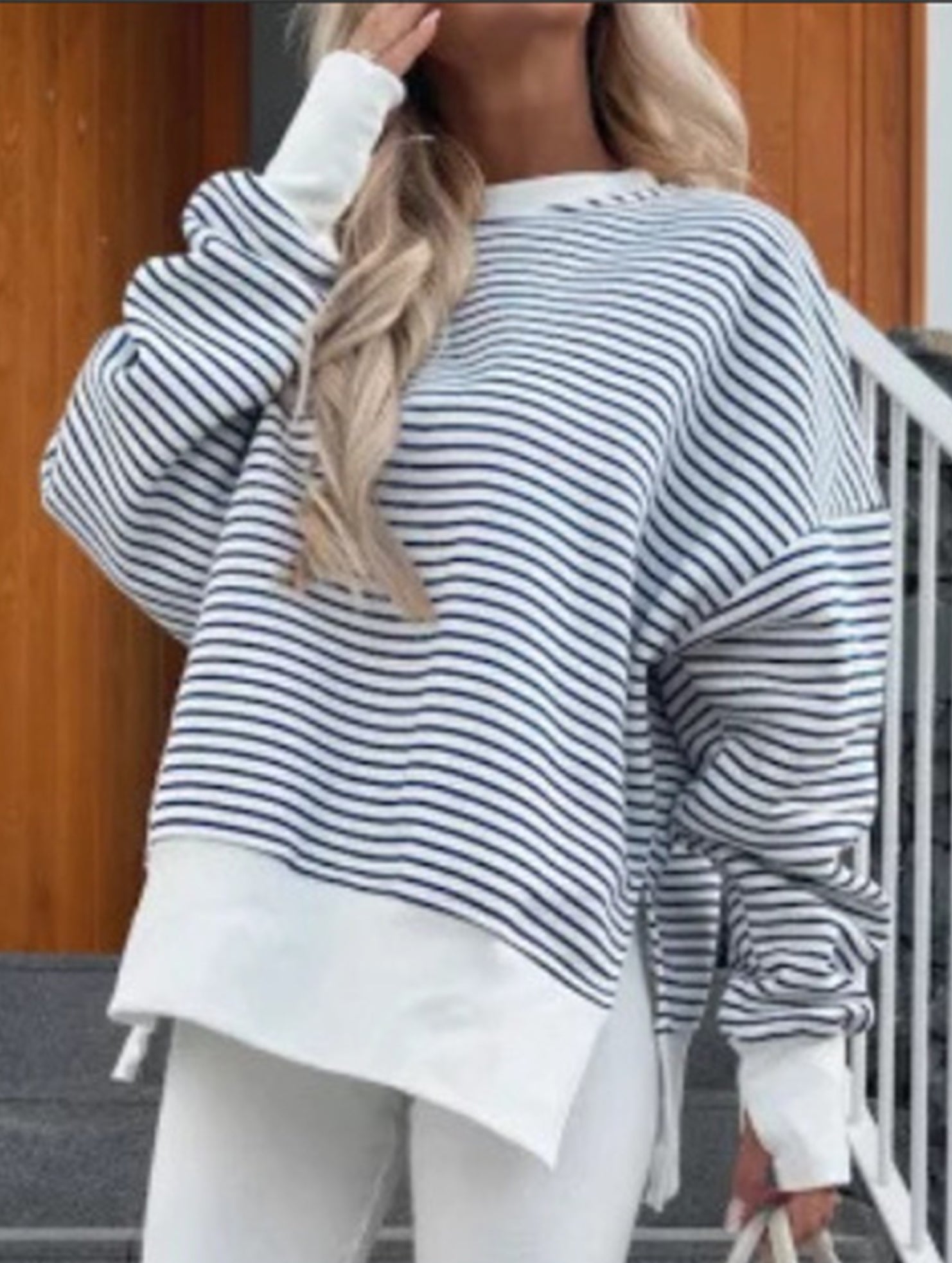 Casual crew neck striped pullover sweatshirt