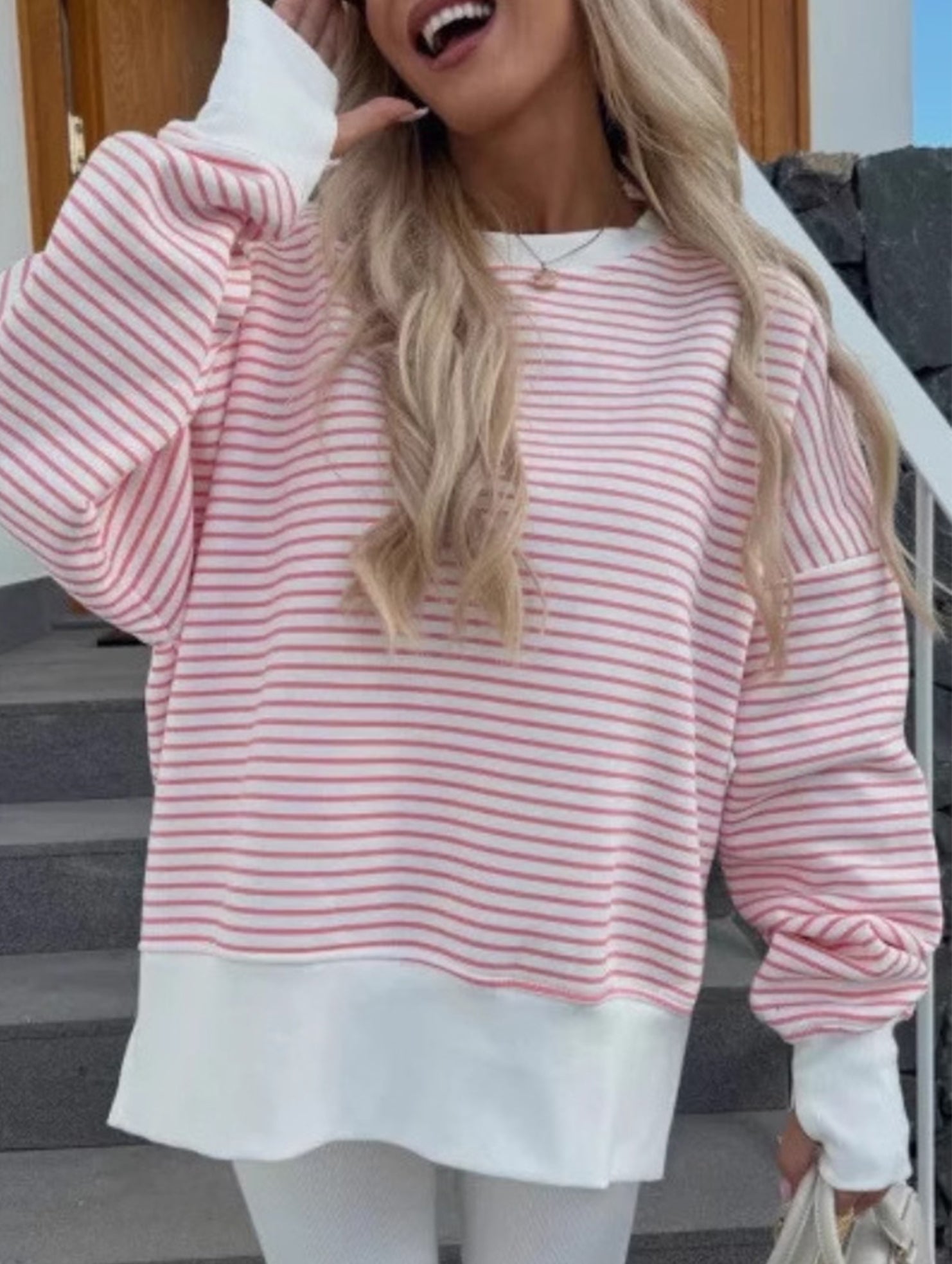 Casual crew neck striped pullover sweatshirt