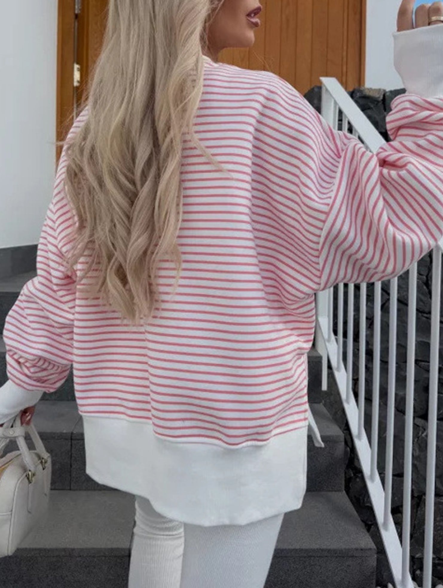 Casual crew neck striped pullover sweatshirt