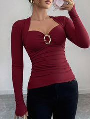 Irregular metal button pleated shirt top