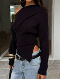 Casual solid color long-sleeved sweater