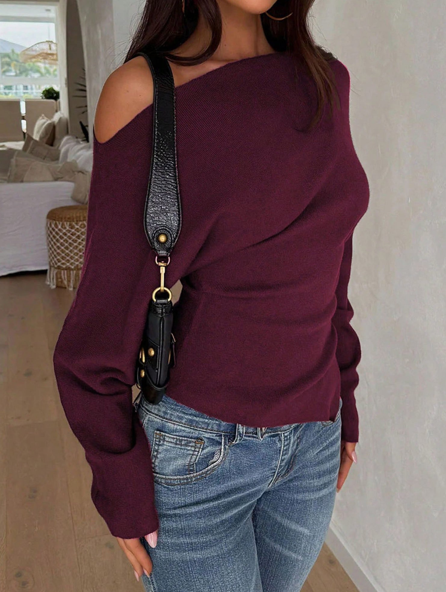 Casual solid color long-sleeved sweater