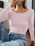 Versatile plaid long-sleeved base layer T-shirt
